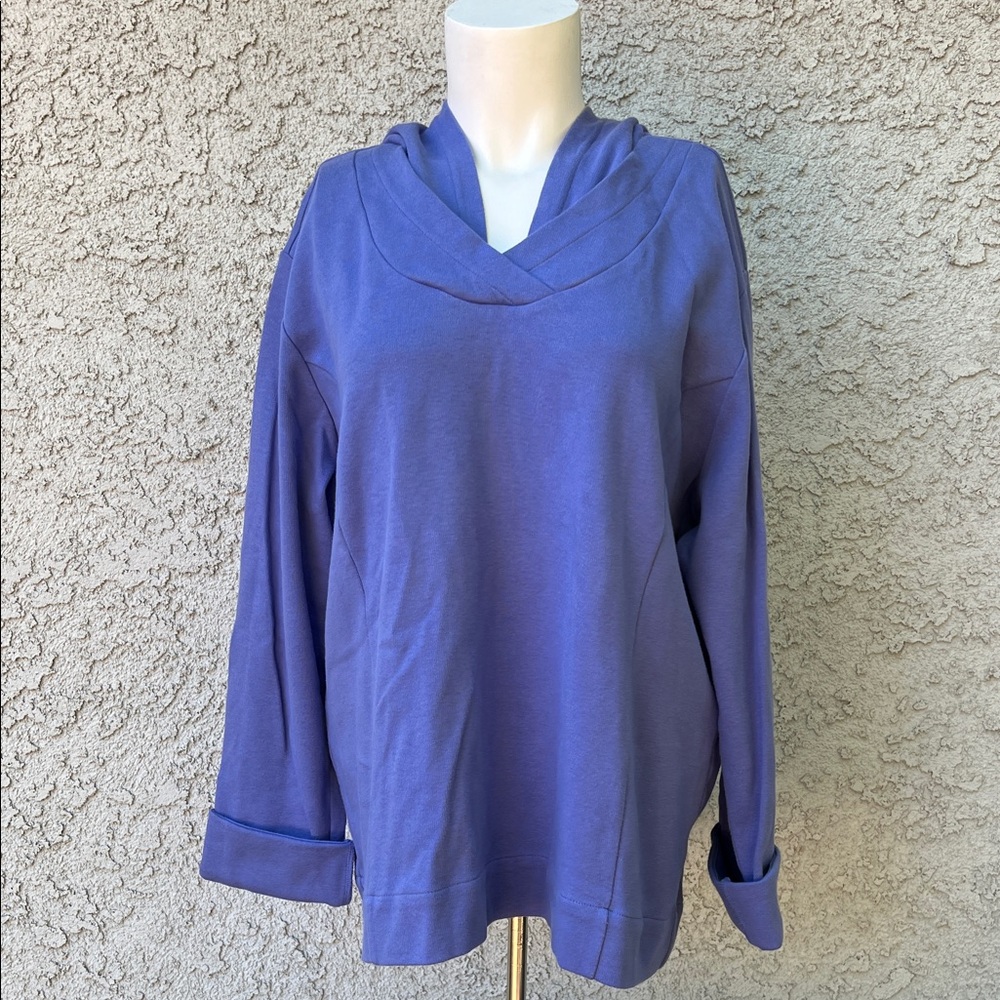 Amber Sun Double Hoodie Neckline Purple Blue Sweater Short Cropped Length